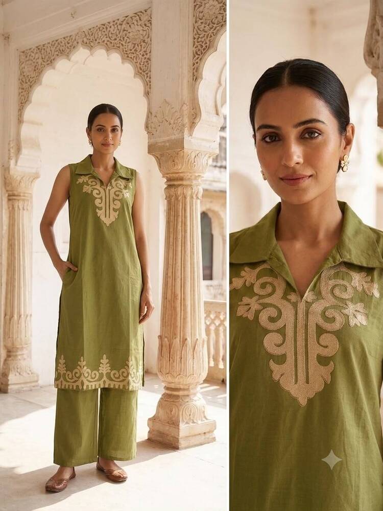 Ladies Cotton Long Kurta And Pant Set