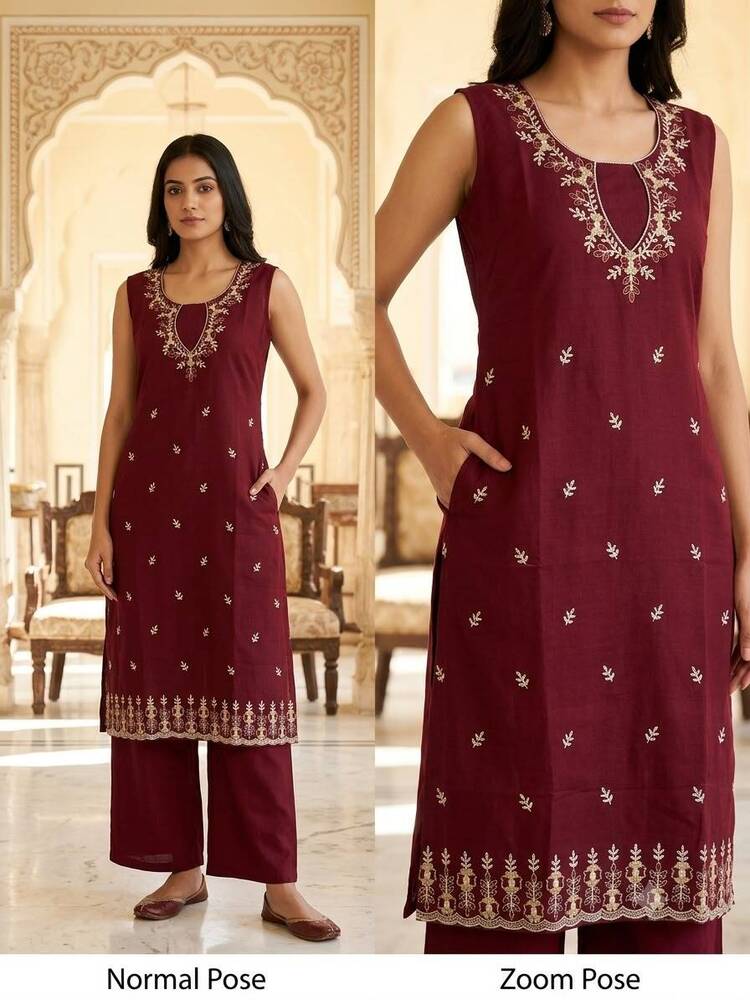 Maroon Printed Long Kurta And Pant Set