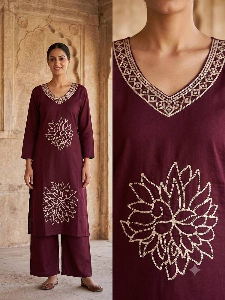 Deep Maroon Design Printed Long Kurta And Pant Set