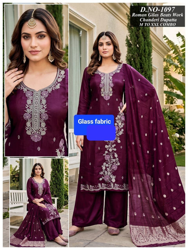 1097 Ladies Roman Black Beats Chanderi Work Top And Pant Plazo Set