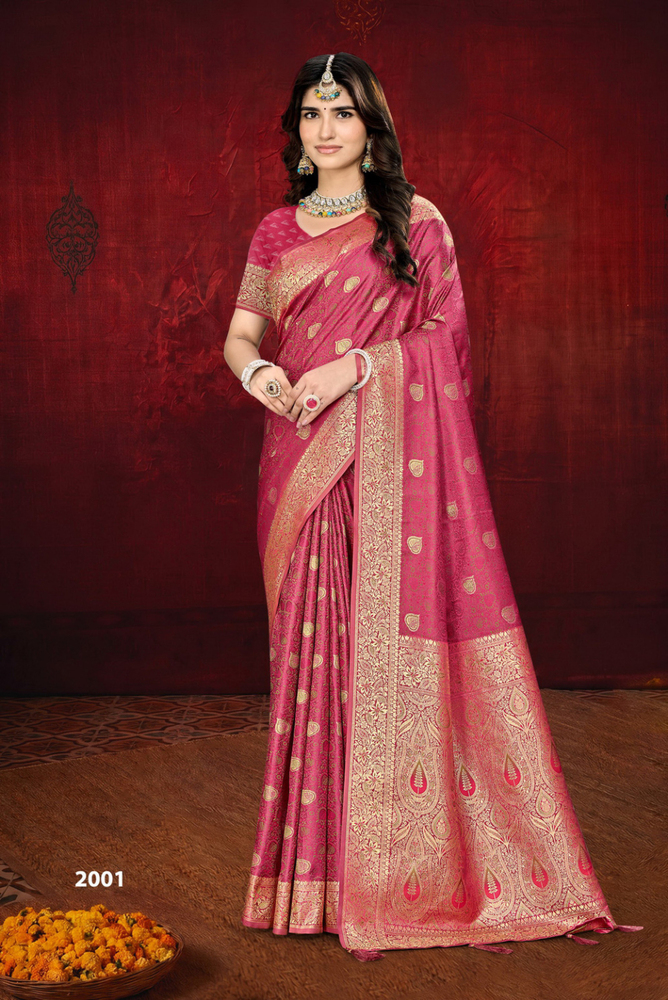 2001 Vibrant Pink Hari Pari Satin Saree