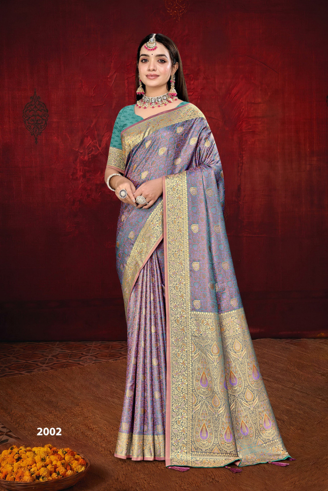 2002 Lavender And Purple Hari Pari Satin Saree