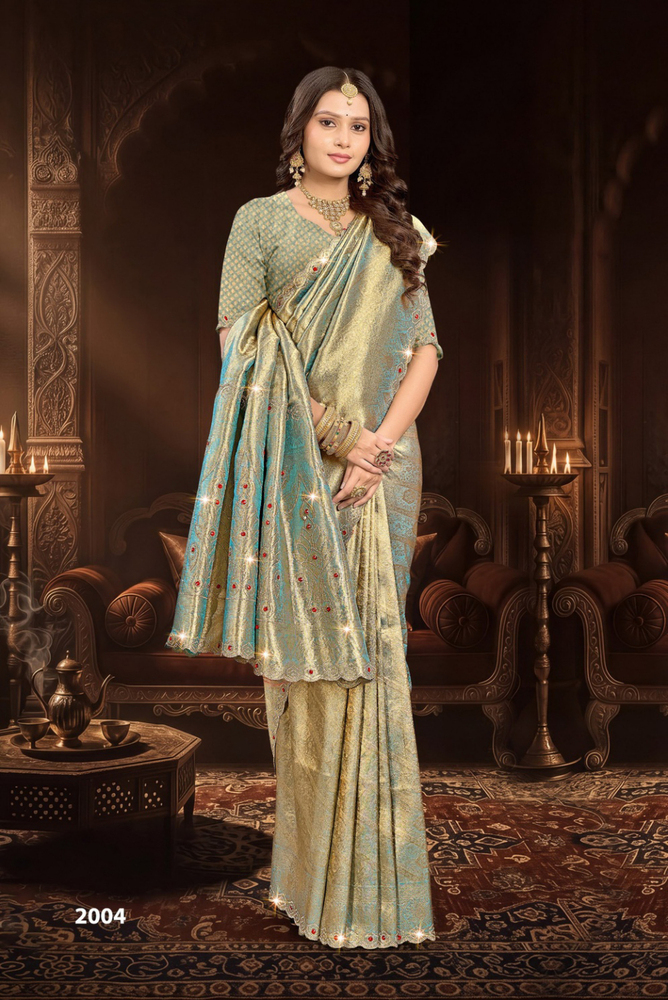 2004 Turquoise Blue And Gold Juliya Jarkan Saree