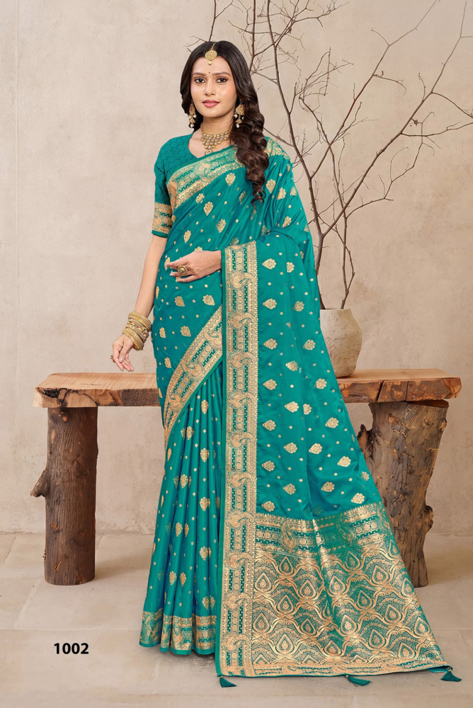 1002 Teal Woven Mashuka Mashru Saree