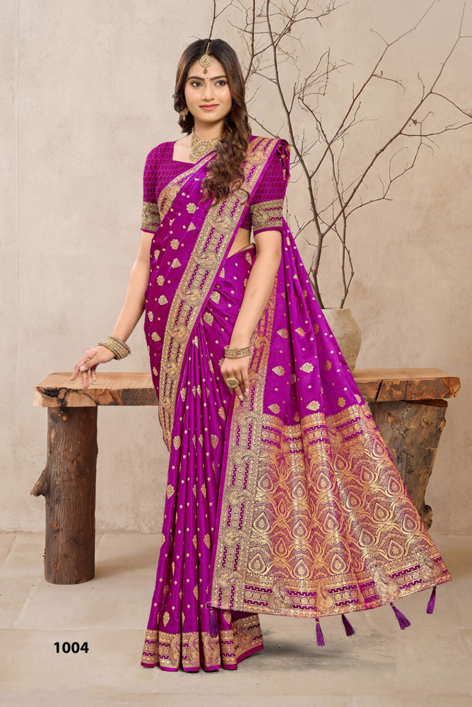 1004 Vibrant Purple Mashuka Mashru Saree
