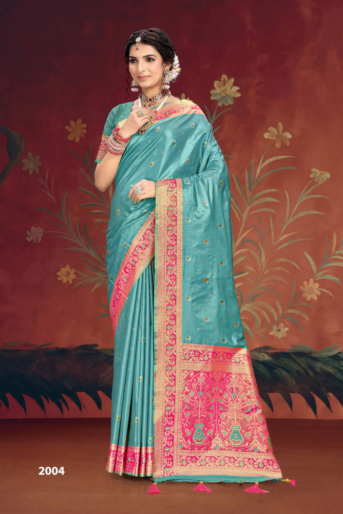 2004 Turquoise Banarasi Zari Zaveri Saree