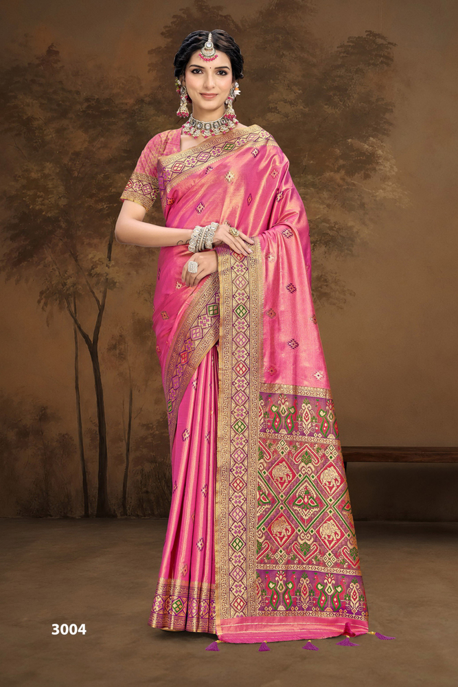 3004 Ladies Pink Soft Organza Zari Zaveri Saree
