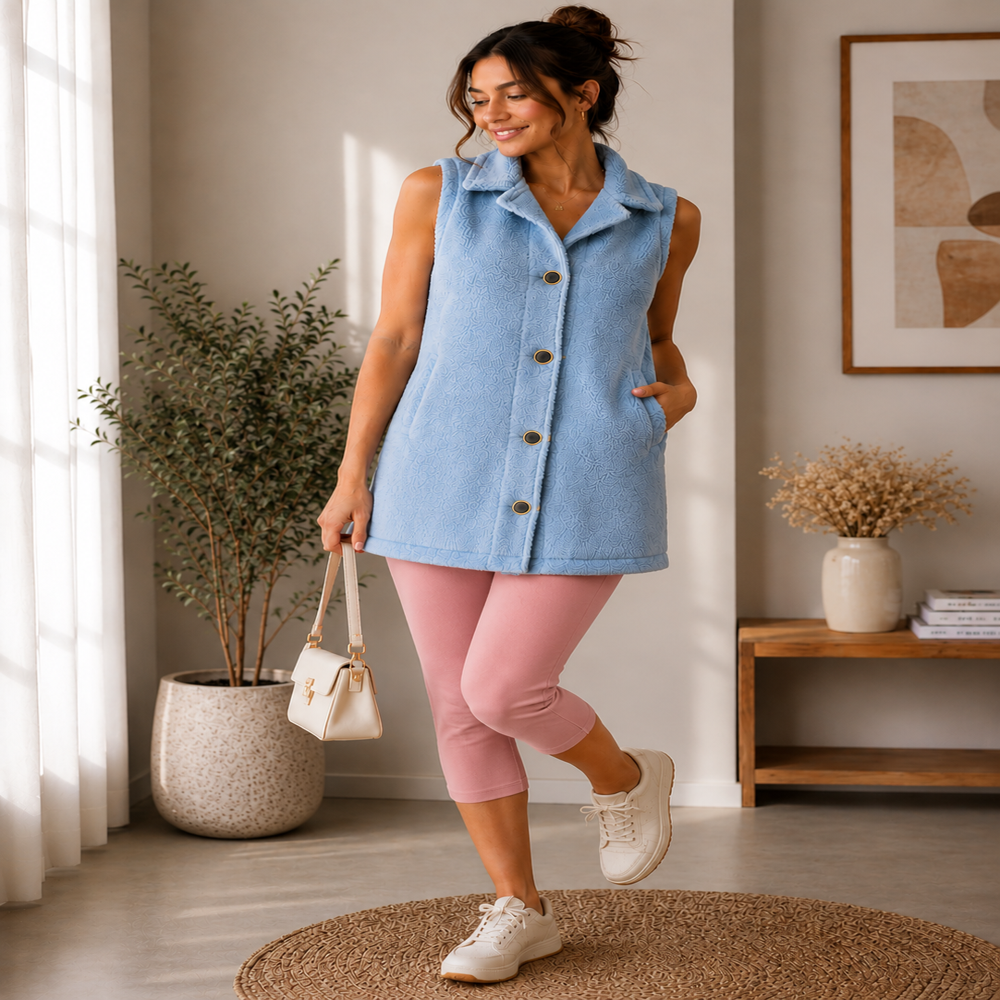 Export Surplus Cozy Sky Blue Winter Vest | Teddy Fleece Outerwear