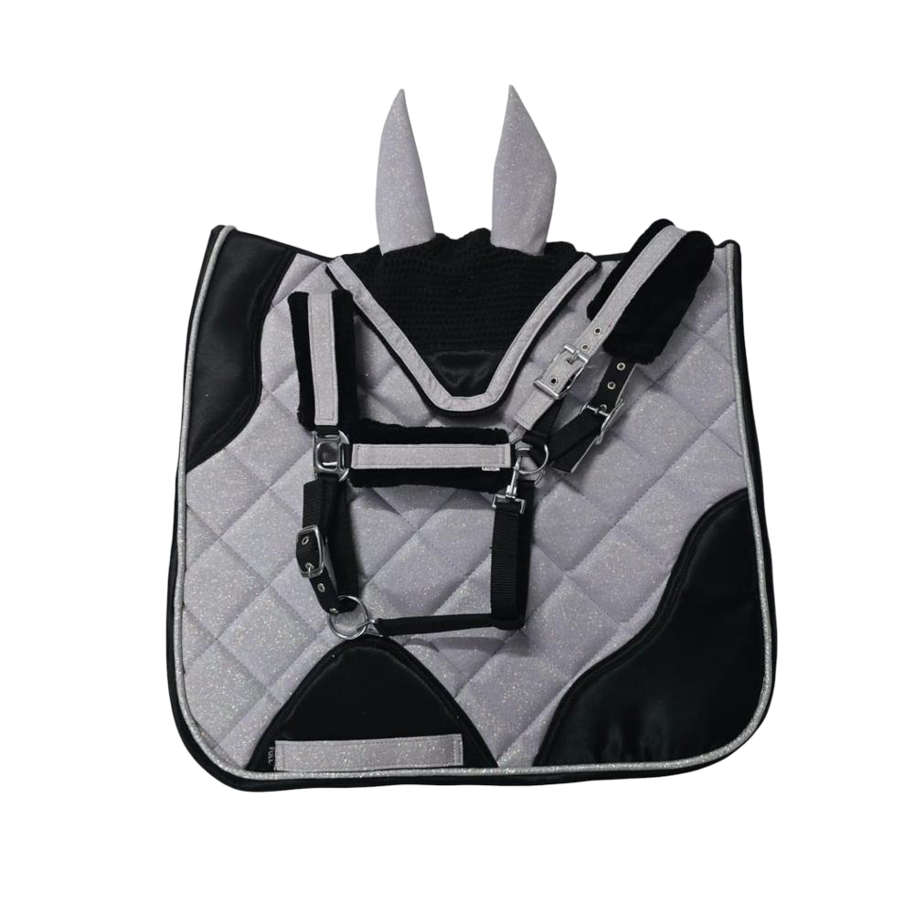 Horse Saddle Pad, Fly Veil & Halter Set - Color: Grey
