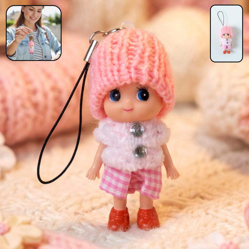 Cute Mini Doll Keychain Soft Knitted Cap Girl Charm Keyring (1 Pc / Mix Color) - Application: As Per Product Requirement