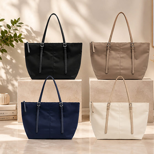 Canvas Leather Tote Bag with Long Handles