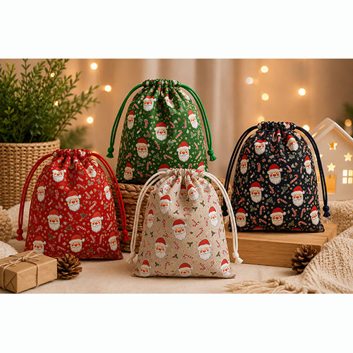 Christmas Santa Drawstring Cotton Gift Bag - Capacity: 2 Kg