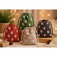 Christmas Santa Drawstring Cotton Gift Bag - Capacity: 2 Kg