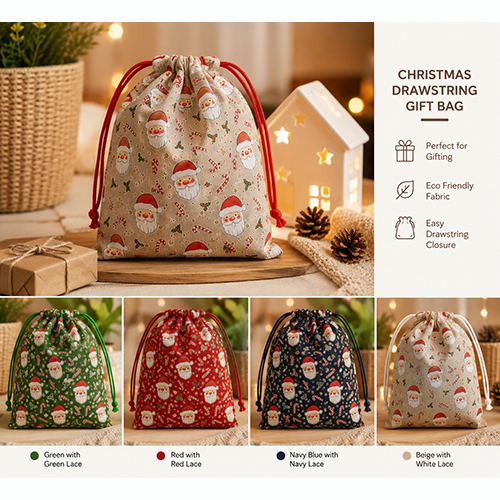 Christmas Santa Drawstring Cotton Gift Bag