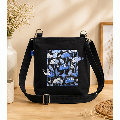 Black Printed Cotton Canvas Crossbody Bag - Capacity: 12 Kg