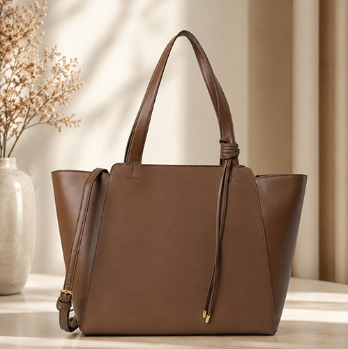 Brown Pu Leather Womens Tote Handbag - Capacity: 12 Ltr