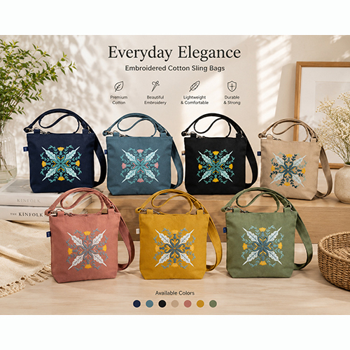 Colourful Embroidered Cotton Canvas Crossbody Bag - Capacity: Up To 8 Kg Kg