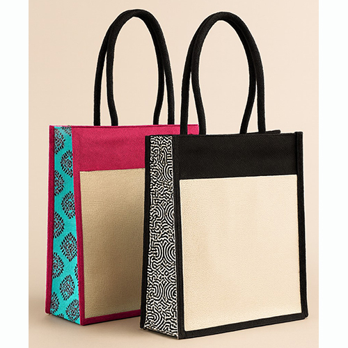 Custom Printed Jute Panel Tote Bag, Reusable Eco Friendly Shopping Bag - Capacity: 8 Kg