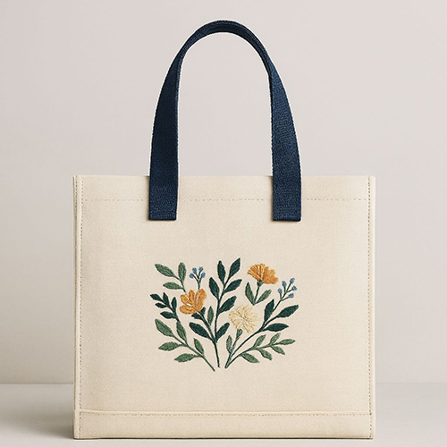 Cream Cotton Canvas Tote Bag with Floral Print Cream Cotton Canvas Tote Bag with Floral Print