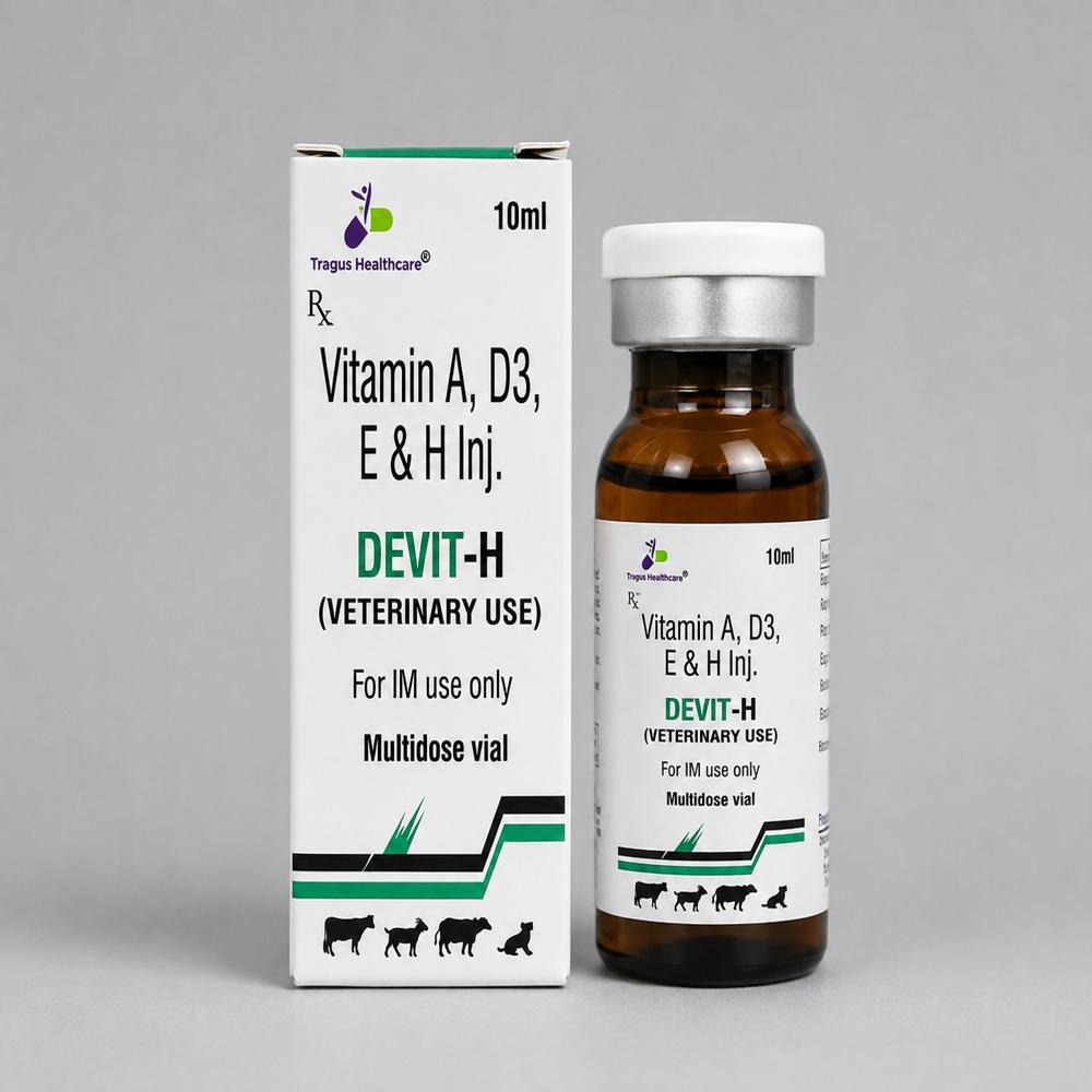 Vitamin A 250000 I.U., Vitamin D3 25000 I.U., Vitamin E Acetate 100 I.U., Biotin 12.5 Mcg. / Devit-H - 10 Ml - Ingredients: Chemicals