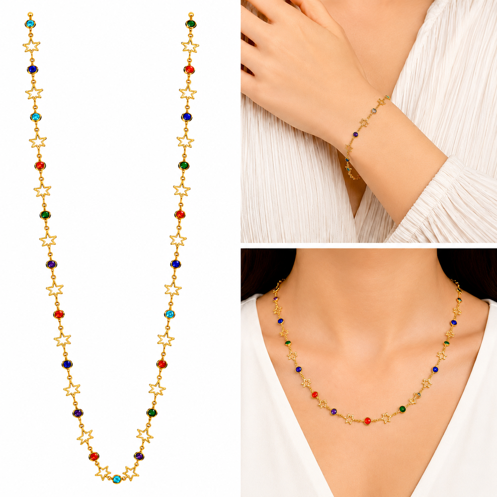 Multicolor Stone Gold Chain