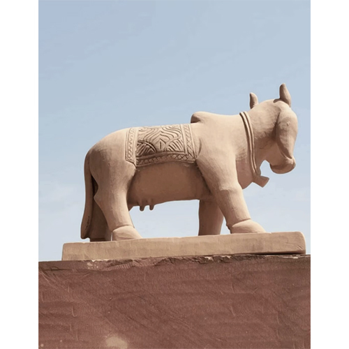 Pink sandstone Cow Sculpture 2 feet
