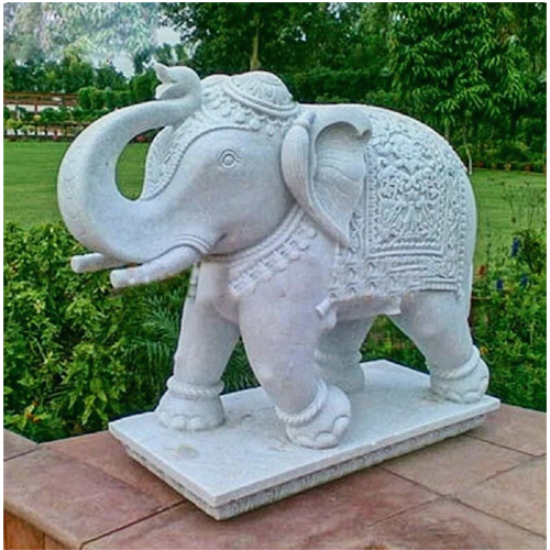 Elephant Statue Marble Floor Standing 600x300x450 mm White