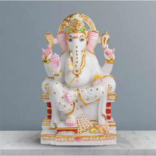 White Ganeshji Marble Statue