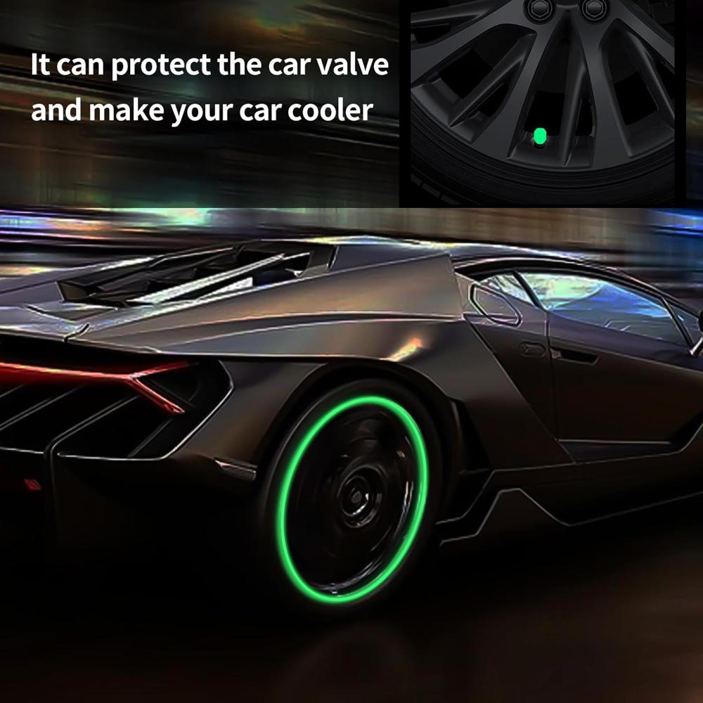 Tyre Valve Caps Luminous Glow Car Tire Valve Cap Covers Vaal Cap (4 Pcs Set) - Dimension (L*W*H): 12 X 8 X 1 Cm Millimeter (Mm)