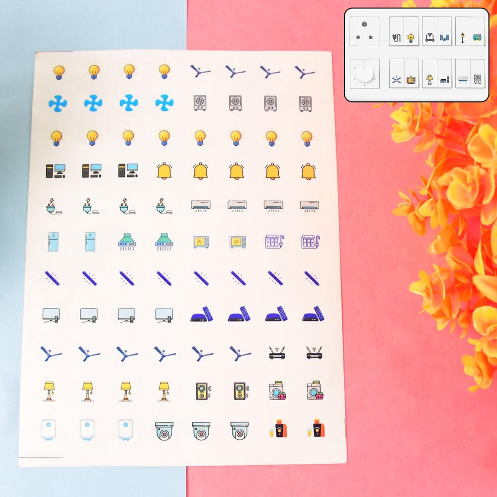 Smart Switch Icon Sticker Sheet (1 Sheet 88 Icons) - Application: As Per Product Requirement