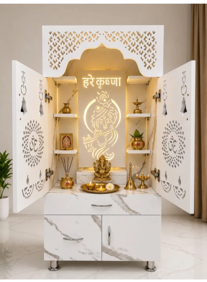Designer White Marble Home Temple / Pooja Mandir