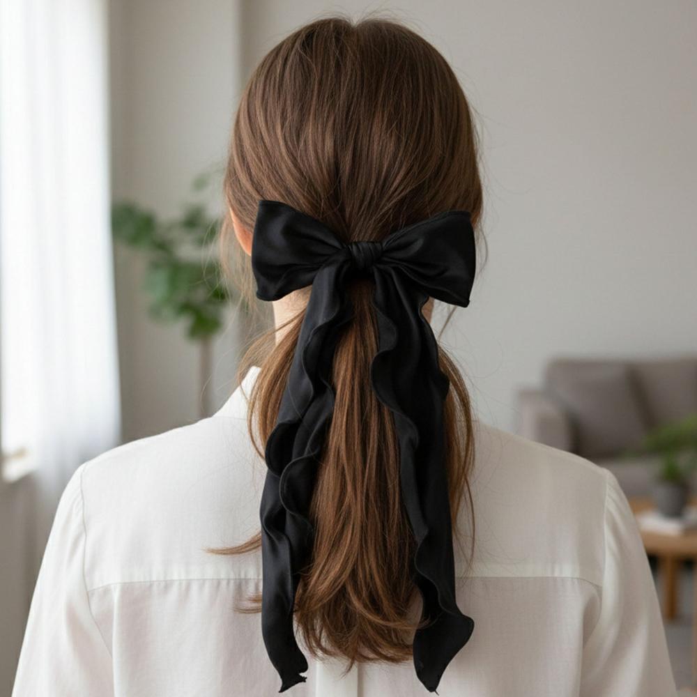 Stylish Fabric Hair Scrunchie With Bow Tie Design(1 Pc, Mix Color & Design) - Age Group: As Per Product Requirement