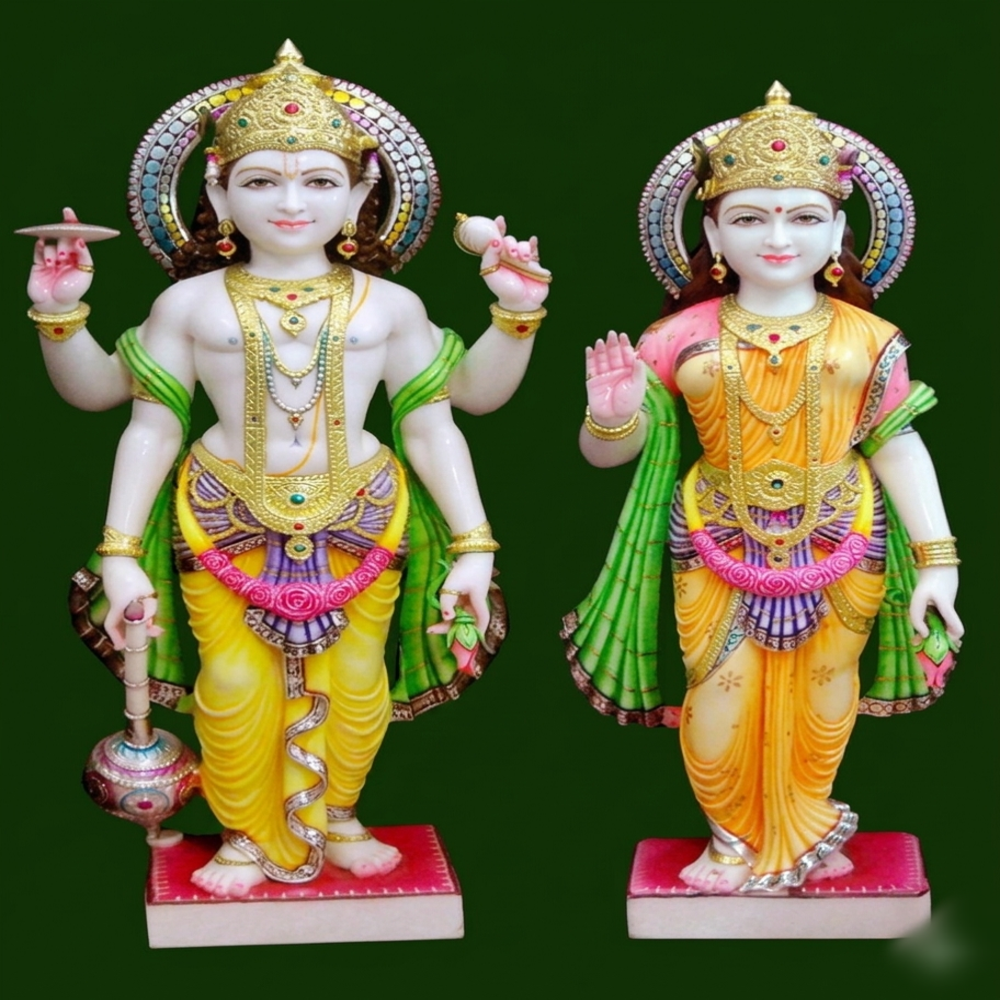 Lord Vishnu Lakshmi Marble Statue