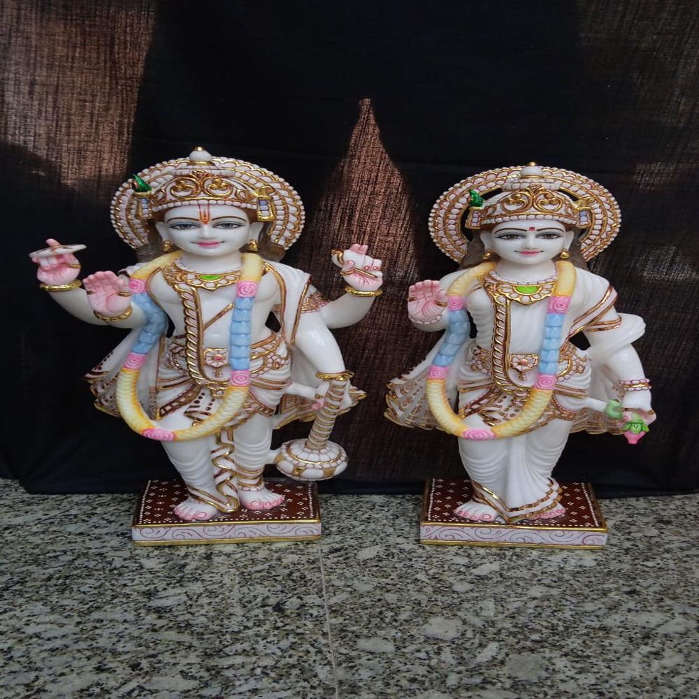 White Marble Vishnu Lakshmi Statue a   Handcrafted Hindu God Murti