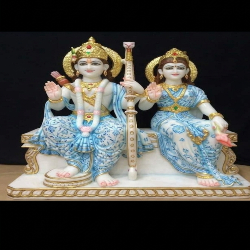 White Marble Ram Sita Ji Statue a Handcrafted Ram Darbar Murti