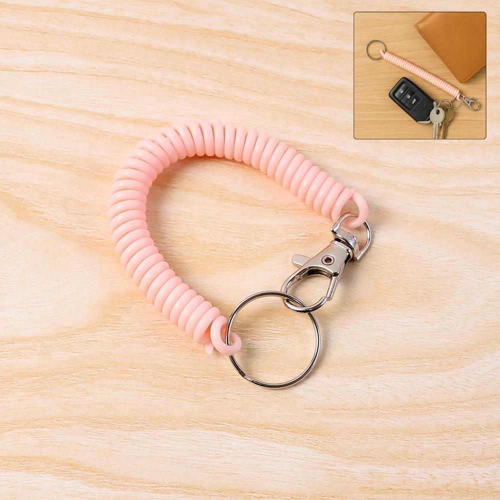 Elastic Spiral Coil Keychain Bracelet With Metal Key Ring And Clip Hook (1 Pc) - Age Group: As Per Product Requirement