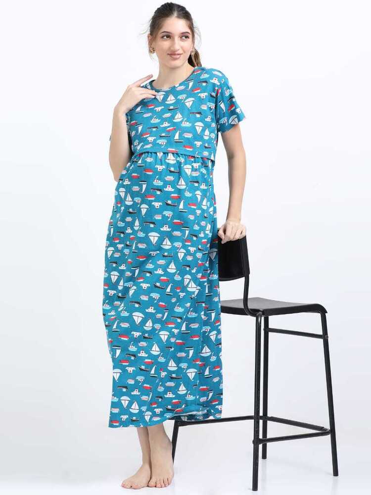 Boat Printed Midi Dress