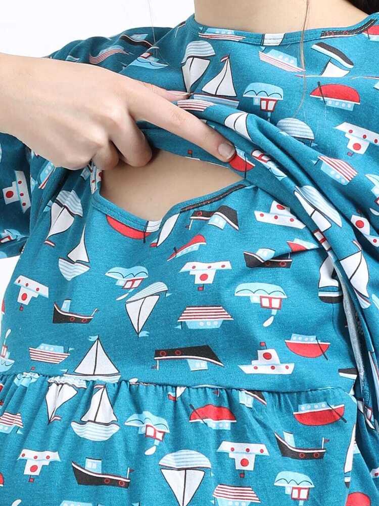 Boat Printed Midi Dress