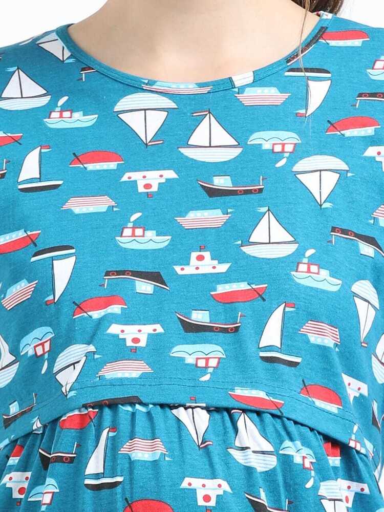 Boat Printed Midi Dress