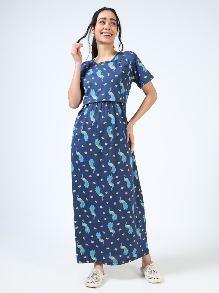 Peacock Printed Midi Dress
