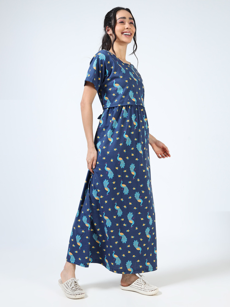Peacock Printed Midi Dress