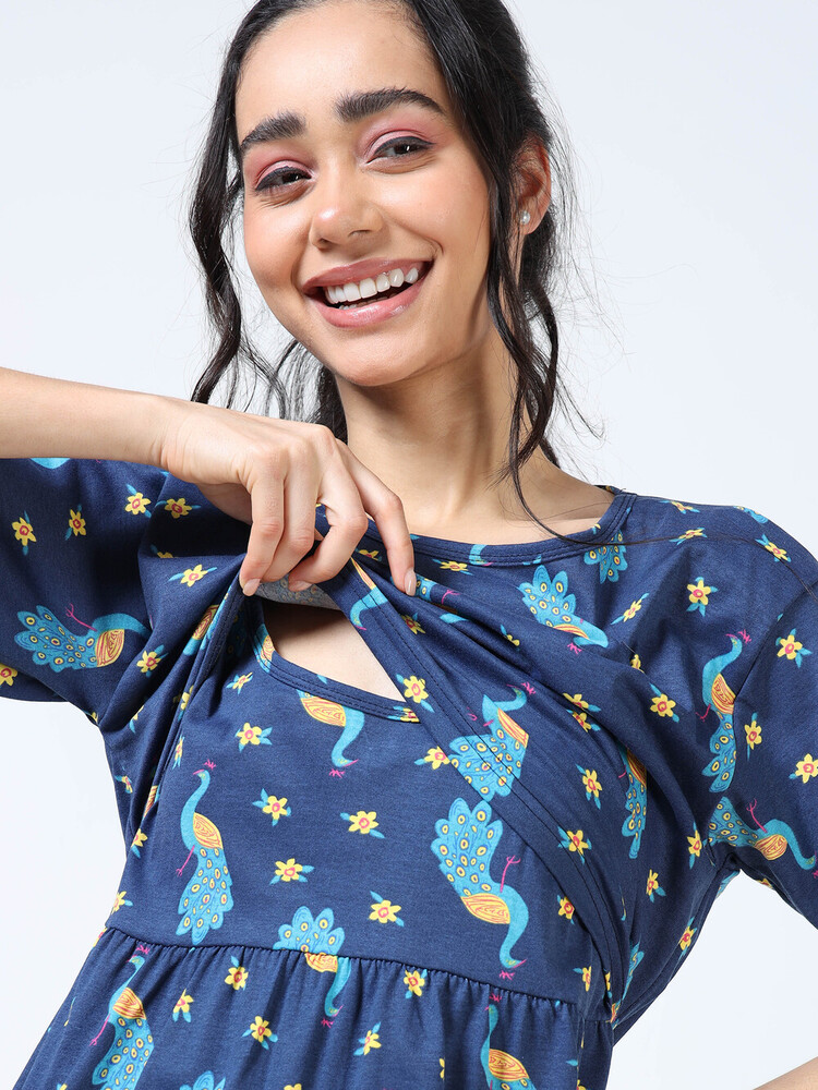 Peacock Printed Midi Dress