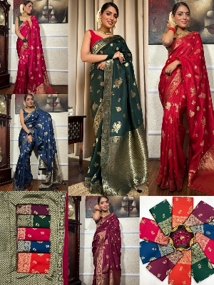 Soft Lichi Silk Saree With All Over Jacquard Work & Rich Pallu - Gender: Women
