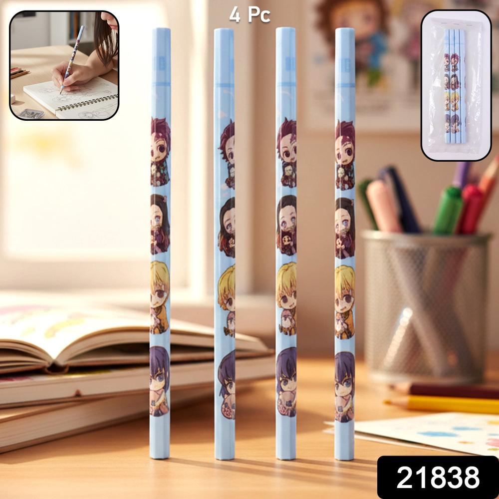 Cartoon Printed Pencil Set for Kids Cute School Writing Pencils (4 Pc)