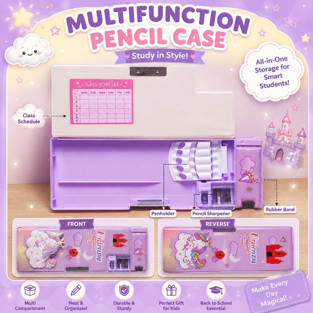 3d Unicorn Pencil Case - High-quality Plastic , Built-in Sharpener & Various Sizes Available