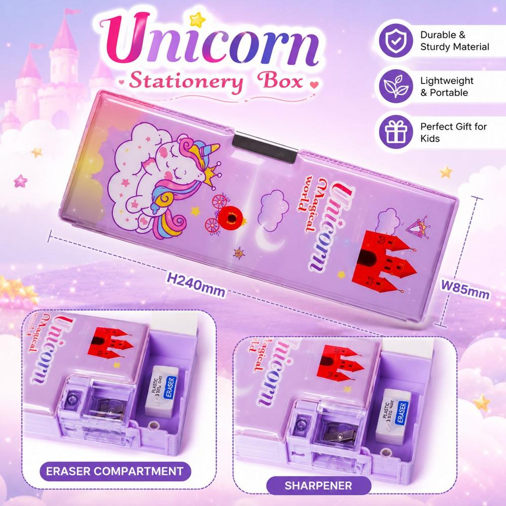 3d Unicorn Pencil Case - High-quality Plastic , Built-in Sharpener & Various Sizes Available