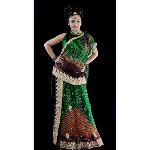 Mulit colored Pure Georgette Bandhani Lehenga