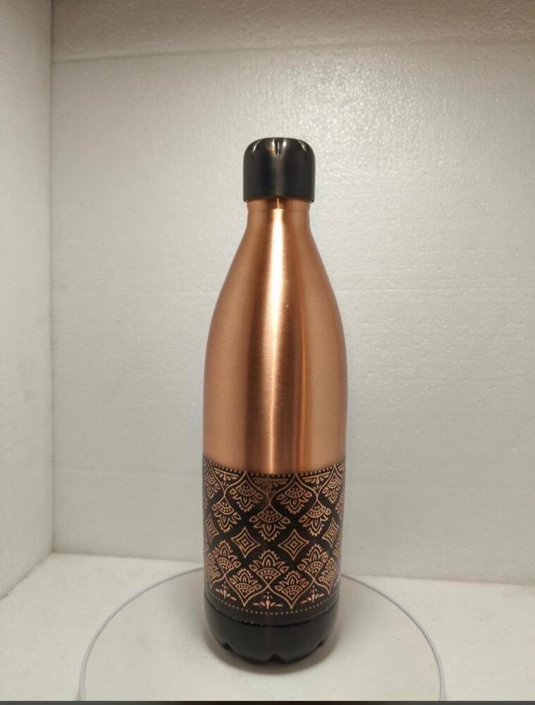 Designer Dual-Tone Printed Pure Copper Water Bottle (Cola / Ergonomic Shape)