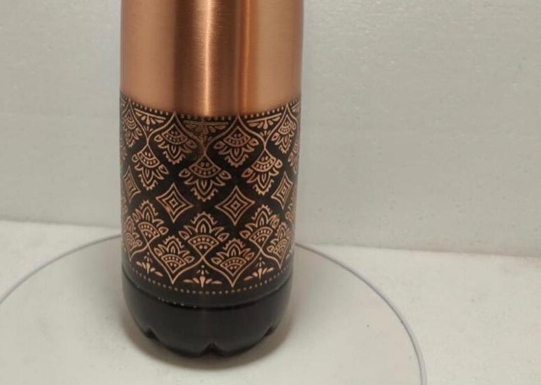 Designer Dual-Tone Printed Pure Copper Water Bottle (Cola / Ergonomic Shape)