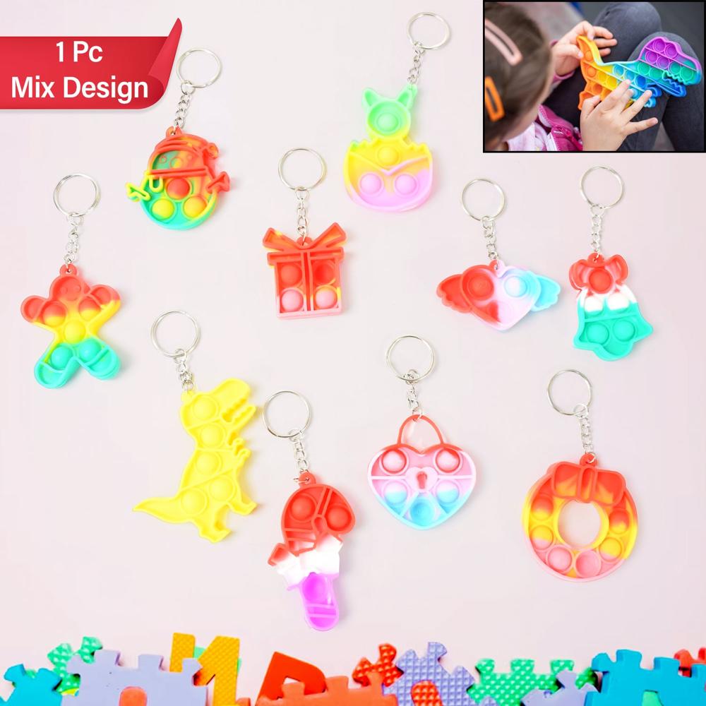 Compact Pop It Keychain Fun Stress Relief Fidget Toy (1 Pc | Mix Design)